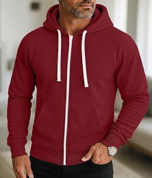 economico -Per uomo Felpa con cappuccio Felpa con cappuccio a zip intera Rosso bordeaux Nero Blu marino Grigio chiaro Grigio scuro Con Cappuccio Semplice Con zip Sport & Outdoor Casuale Quotidiano Streetwear