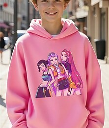 お買い得  -K-POPデーモンハンターボーイズグラフィックパーカー - 鮮やかなアニメ風プリントの長袖カジュアルスウェットシャツ。秋冬用。カジュアルな服装や特別な機会にぴったり。K-POPパーカー。
