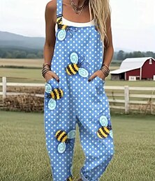 ieftine -Pentru femei Salopetă de stambă Activ Floral Fără manșon Fără mâneci Drept Pătrat Buzunar cu buzunar Vacanță Stradă Potrivire Largă Alb Galben Verde Militar Vară