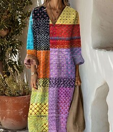 economico -Per donna Abito maxi Vestito Estivo Abito a trapezio Vacanza Casual Boho Feste Ferie Spiaggia Vestibilità regolare Floreale Grafico Geometrico Manica Lunga Scollo a V Nero Rosa Rosso Blu Estate