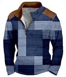 economico -Per uomo Geometrico Plaid Felpa Sport Moda Manica Lunga Collo alla coreana Casa Feste Lavoro Blu Viola Autunno Inverno progettista