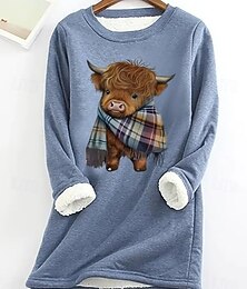 baratos -Mulheres Moletom Letra Casual Conforto Manga Longa Gola Redonda Decote Redondo Tops regulares Rua Dia a Dia Imprimir Preto Rosa Azul Cinzento Outono Inverno