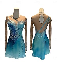 levne -Šaty na bruslení Dámské Dívčí Buz Pateni Šaty Modrá Slátanina Díra na palec Síťka Spandex Vysoká pružnost Trénink Soutěž Bruslařské oblečení Klasický Křišťál a napodobenina Dlouhý rukáv Bruslen