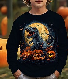 billiga -Halloween Pojkar 3D Tecknat Pumpa Dinosaurie T-shirt Långärmad Vår Höst Mode Grundläggande Barn 4-12 år Rund hals Utomhus Ledigt Dagligen Normal