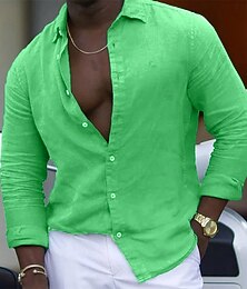 economico -Per uomo Camicia camicia di lino Camicia estiva Abbigliamento mare Camicia con bottoni Liscio Hawaiano Per eventi Bianco Rosa Blu Verde Manica lunga Bavero Primavera estate Abbigliamento Di base
