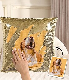 abordables -Coussin magique à paillettes personnalisé avec photo de chien, taie d'oreiller réversible personnalisée avec la photo de votre animal de compagnie, cadeau pour les amoureux des chiens 16x16 pouces