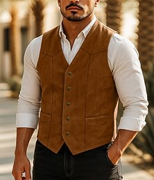 economico -Per uomo Gilet in finta pelle scamosciata Gilet occidentale Gilet Formale Matrimonio Vacanza Affari Moda Cowboy Primavera Autunno Tasca Classico Bottoni 100% poliestere finto camoscio Confortevole