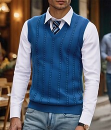 preiswerte -Herren Pullunder Kleid Pullover Pullover Weste Strickpullover Gerippt Stricken Normale Oberteile Gestrickt Einfach V Ausschnitt Mode Lässig Urlaub Alltagskleidung Bekleidung Herbst Winter Blau Grün S