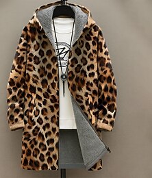 お買い得  -男性用 グラフィック アニマルプリント 冬物コート フリースの上着 コート 保温 快適 カジュアル デイリーウェア ジッパー ポケット 3Dプリント 秋 冬 フード付き 長袖 イエロー ブルー ブラウン