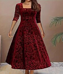 abordables -Femmes Robe maxi Robe fourreau Robe trapèze Robe ajustée et évasée Fête Anniversaire Formel Soirée robe demoiselle d honneur Anniversaire Coupe régulière Uni manche longue Col carré Noir Vin Vert