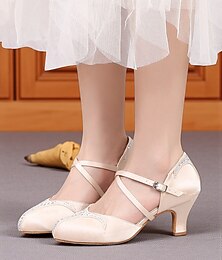 economico -scarpe da ballo da sala da donna con cinturino incrociato in raso - tacchi con strass in stile Gatsby anni '20 per spettacoli professionali di ballo latino e feste vintage