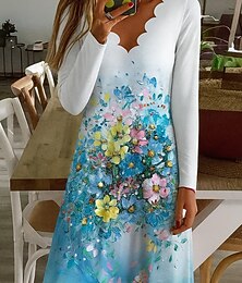 abordables -Pâques Femmes Mini Robe Robe fourreau Occasionnel Boho Quotidien Coupe régulière Fleuri Graphique manche longue Col en V Bleu Violet Vert Printemps Automne Hiver