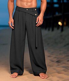 abordables -Hombre Pantalones de lino Pantalones Pantalones de verano Pierna recta Plano Comodidad Transpirable Longitud total Casual Diario Festivos Vacaciones Moda Negro Blanco Rígido