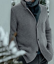 abordables -Homme Gilet Cardigan Pull Court Pull Tricoté Côtelé Tricoter Hauts Réguliers Avec Poches Boutons Uni Col montant Mode Classique Vacances Tenue quotidienne Vêtement Tenue Automne Hiver Noir bleu marine