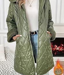 preiswerte -Damen Parka Warm Bequem Reißverschluss Tasche Mode Outdoor Einfach Ausgehen Wochenende Reisverschluss Lang Mit Kapuze Normale Passform Langarm Oberbekleidung Grün Aprikose Herbst Winter