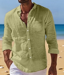 economico -Per uomo Camicia Camicia di lino Camicia Estiva Camicia button-down Camicia da Spiaggia Camicie sbottonate Semplice Vacanza Abbigliamento quotidiano Nero Bianco Verde chiaro Rosa Manica Lunga Collo