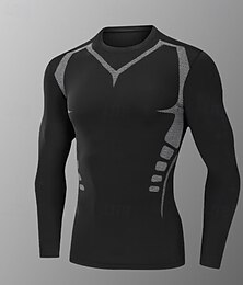 cheap -Men's Compression Shirt Fleece Base Layer Workout Tops Long Sleeve Top Athleisure Solid Colored Warm Basketball Running Yoga Sportswear Activewear black+dark grey Black Light Black