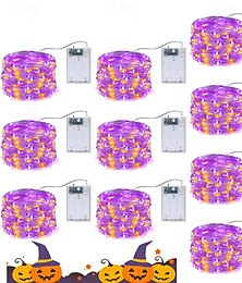 abordables -Guirlande lumineuse féerique à 50 LED, 5 m/16,4 pieds, 10 pièces, pour Halloween, Noël, mariage, Saint-Valentin, fête, décoration d'intérieur et d'extérieur, avec boîtier à piles AAA et fonction