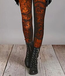 abordables -Femmes Leggings Vacances ancien Mode Longueur complète Taille haute Fleuri Graphique Impression Chaleur Thermique Doux Respirant Élastique Formel Extérieur Vacances Rouge Bleu Orange Vert Printemps