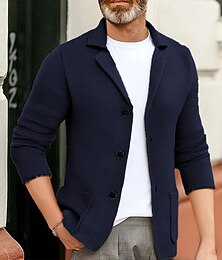 preiswerte -Herren Strickjacke Kurzer Pullover Strickpullover Gerippt Kurz gestrickt Stricken Normale Oberteile Tasche Einfarbig Hemdkragen Mode Klassisch Urlaub Alltagskleidung Bekleidung Herbst Winter Schwarz