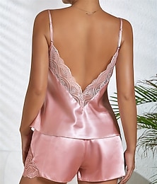 billige -Dame Pyjamas Mote Komfort Ren farge Blonde Lapper Åpen rygg Hjem Seng Ermeløs stropper Lys Rosa Svart Hvit Champagne Rød Sommer