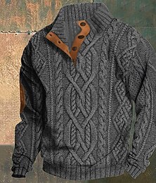 preiswerte -Herren Pullover Strickpullover Gerippt Stricken Normale Oberteile Patchwork Gestrickt Farbblock Stehkragen Mode Basic Urlaub Alltagskleidung Bekleidung Herbst Winter Schwarz Dunkelgray M L XL