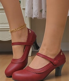 abordables -Tacones Mary Jane verdes vintage para mujer: zapatos de punta redonda estilo años 50 con detalles festoneados para looks de trabajo de otoño, conjuntos diarios y reuniones de inspiración vintage.