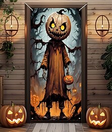 お買い得  -Halloween ドアカバー 屋外バナー カボチャ かかし 3D ダークパンクゴシック パーティー 屋外 撮影背景 玄関 ウォールポーチ 装飾壁ドア背景