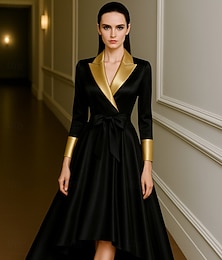 abordables -Robe smoking Ligne A Formel Mariage robe demoiselle d honneur Satin Élégant manche longue Asymétrique Revers de pointe