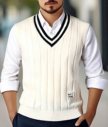 preiswerte -Herren Pullunder Kleid Pullover Pullover Weste Strickpullover Gerippt Zopfmuster Stricken Normale Oberteile Gestrickt Einfach V Ausschnitt Mode Lässig Urlaub Alltagskleidung Bekleidung Herbst Winter