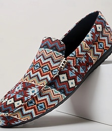 economico -mocassini da uomo in jacquard multicolore con motivo a zigzag – scarpe casual slip-on alla moda per feste, vacanze e resort estivi