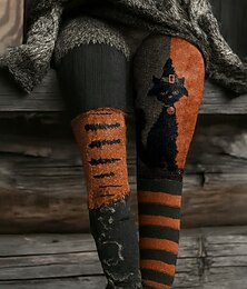 levne -Dámské Legíny prázdniny Vinobraní Módní Plná délka Vysoký pasPantsHalloween Grafika Lebky Kočka Potisk Yumuşak Prodyšné Elastické Venkovní Dovolená ulice Tmavě šedá Oranžová Hnědá Trávová zelená Jaro