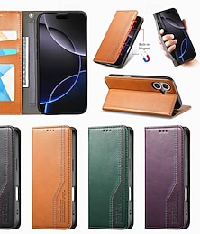 abordables -teléfono Funda Para iPhone 17 Pro Max 17 Air 16 15 14 Pro Max Plus 16e 13 Pro Max Funda Trasera con correa de muñeca Caballete Ranura para tarjetas Retro TPU Cuero de PU