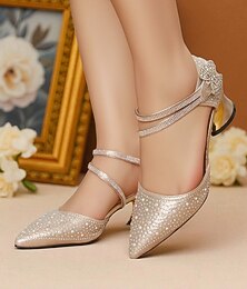 billiga -Damskor med glitter och strass, spetsig tå och låg klack, eleganta cocktailpartyskor för damer