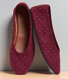 abordables -ballerines bordeaux à enfiler pour femmes avec des accents de strass scintillants, chaussures décontractées pour un usage quotidien et les fêtes de Noël