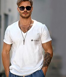 preiswerte -Herren T Shirt Kurzarm V Ausschnitt Einfarbig Täglich V-Ausschnitt Sport & Outdoor Dunkelgrau Schwarz Weiß Top T-Shirt für Herren