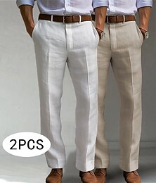 お買い得  -男性用 リネンパンツ ズボン スーツ サマーパンツ フロントポケット まっすぐな足 マルチパック 平織り 履き心地よい 高通気性 全長 カジュアル 日常 祝日 ファッション クラシック ホワイト+カーキ ホワイト+ダークグレー 伸縮性なし