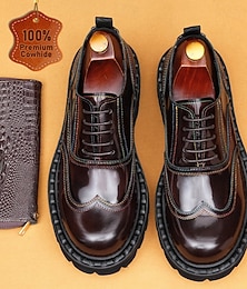 preiswerte -Herren-Derby-Schuhe aus echtem Leder, klassische braune Schnürschuhe für formelle Geschäfts-Oxford-Schuhe für Büro und Hochzeiten