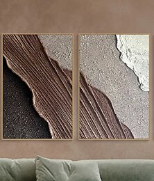 お買い得  -3Dフレームのテクスチャ付きウォールアート、海の波の絵画、キャンバスに描かれた三連画、ホームデコレーション、ブラウンのミニマリスト絵画、アースカラーの侘び寂びリビングルームアート