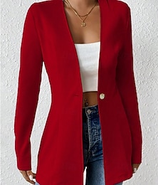 abordables -Mujer chaqueta Cómodo Botones Moda Plano Noche Fin de semana Botonadura Simple Regular Escote en Pico Ajuste regular Manga Larga Ropa de calle Negro Blanco Vino Otoño