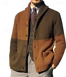 abordables -Homme Pull Gilet Cardigan Côtelé Tricoter Hauts Réguliers Bloc de Couleur Tricoté Bloc de Couleur Col châle Vacances Mode Occasionnel Tenue quotidienne Vêtement Tenue Printemps & Automne Noir Marron