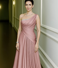 abordables -Corte A Hasta el Suelo Trajes de gala Vestidos de noche Corte Cenicienta Vestimenta formal Elegante Sin Mangas Un Hombro Formal Boda Satén elástico con Plisado Fruncido 2025