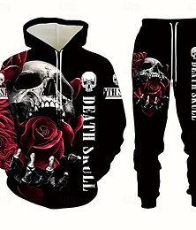 baratos -Halloween Homens Caveiras 2pcs Conjuntos de moletom 3D Moletom Moletom com capuz Manga Longa Calças compridas Com Capuz Casual Diário Roupa Esportiva Impressão 3D Primavera Outono Inverno Rosa