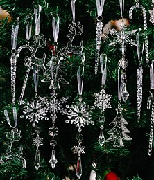 ieftine -18 ornamente de cristal pentru brad de Crăciun - ornamente de cristal acrilice suspendate în formă de țurțuri de zăpadă de Crăciun pentru brad de Crăciun, articole de petrecere de iarnă pentru Anul