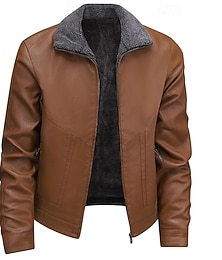 economico -Per uomo Giacca in Ecopelle Giacca in Pile Giacca Casual All'aperto Vacanza Caldo Cerniera Tasca Autunno Inverno Semplice Moda Streetwear Colletto Mao Regolare Nero Giallo Marrone Giacca