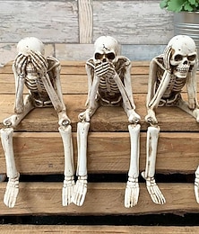 levne -3 ks halloweenská simulace krbu, kombinace lebek, halloweenské sochy, vidět, mluvit, slyšet, žádné zlo, kostlivé figurky, realistické dekorace lebek pro domov, strašidelný dům, halloweenská párty