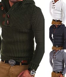 preiswerte -Herren Pullover Gerippt Stricken Normale Oberteile Gestrickt Mit Kapuze Einfach Mit Kapuze Strickware Zeitgenössisch Lässig Alltagskleidung Bekleidung Herbst Winter Weiß Hellgrau M L XL