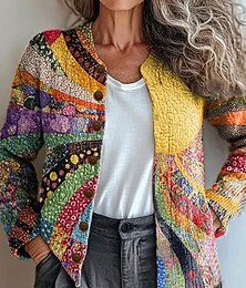 preiswerte -Damen Cardigan Pullover Gestrickt Rippung Knopf Vorne Rundhals Langarm Leicht Elegant Urlaub Vintage Floral Grafik Offene Vorderseite Knöpfe Druck Strick Outdoor Wochenende Rot Lila Herbst Winter