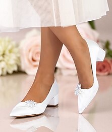 economico -décolleté da donna con tacco basso e blocco bianco e decorazioni in cristallo - eleganti scarpe formali da sposa e da cocktail party