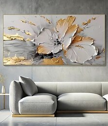 abordables -Peinture à l'huile de fleurs dorées sur toile, art mural fait à la main, peinture florale blanche abstraite, décoration de salon, décoration d'intérieur, peinture roulée sans cadre, non tendue